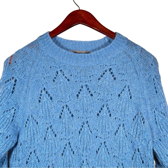ELSAMANDA by ANTHROPOLOGIE Italian Mohair Lapis Blue Open Knit Pullover - Picture 4 of 8